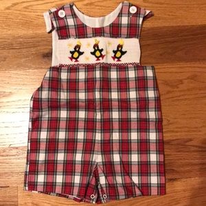 3T Plaid penguin smocked romper